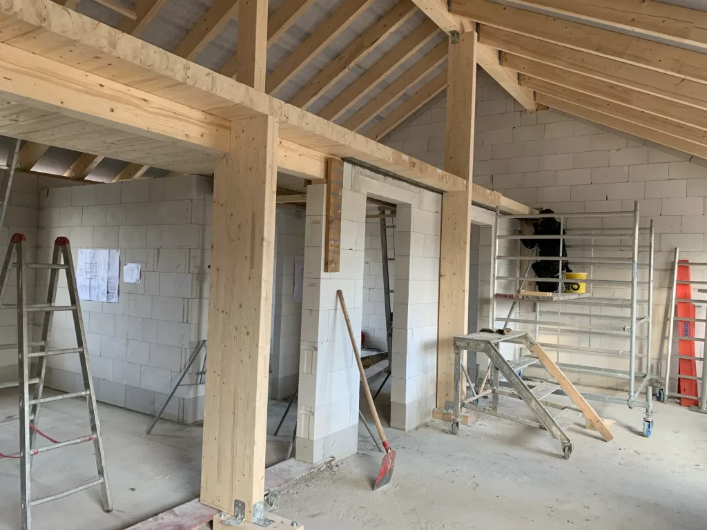 Dachstuhl Dachkonstruktion Pfetten Sparren Holzrahmenbau Holzbalken Hausbau - Zimmerei das grüne Haus Oranienburg / Oberhavel - Zimmerei, Holzbau, Hausbau